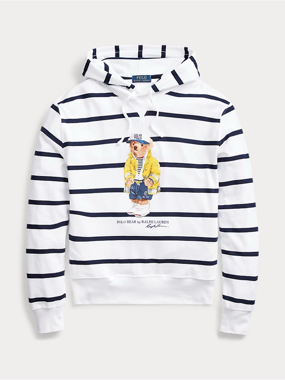 Polo Ralph Lauren Striped Bear Hoodie - White & Navy, size L
